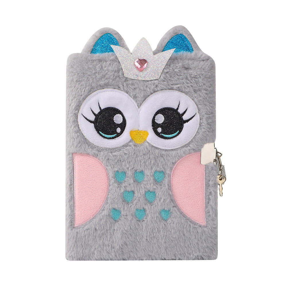 Wholesale Cartoon plush notebook with cute big eyes embroidery and lock